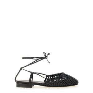 HEREU Women's Woven Leather Lace-Up Flat Sandals Women BLACK